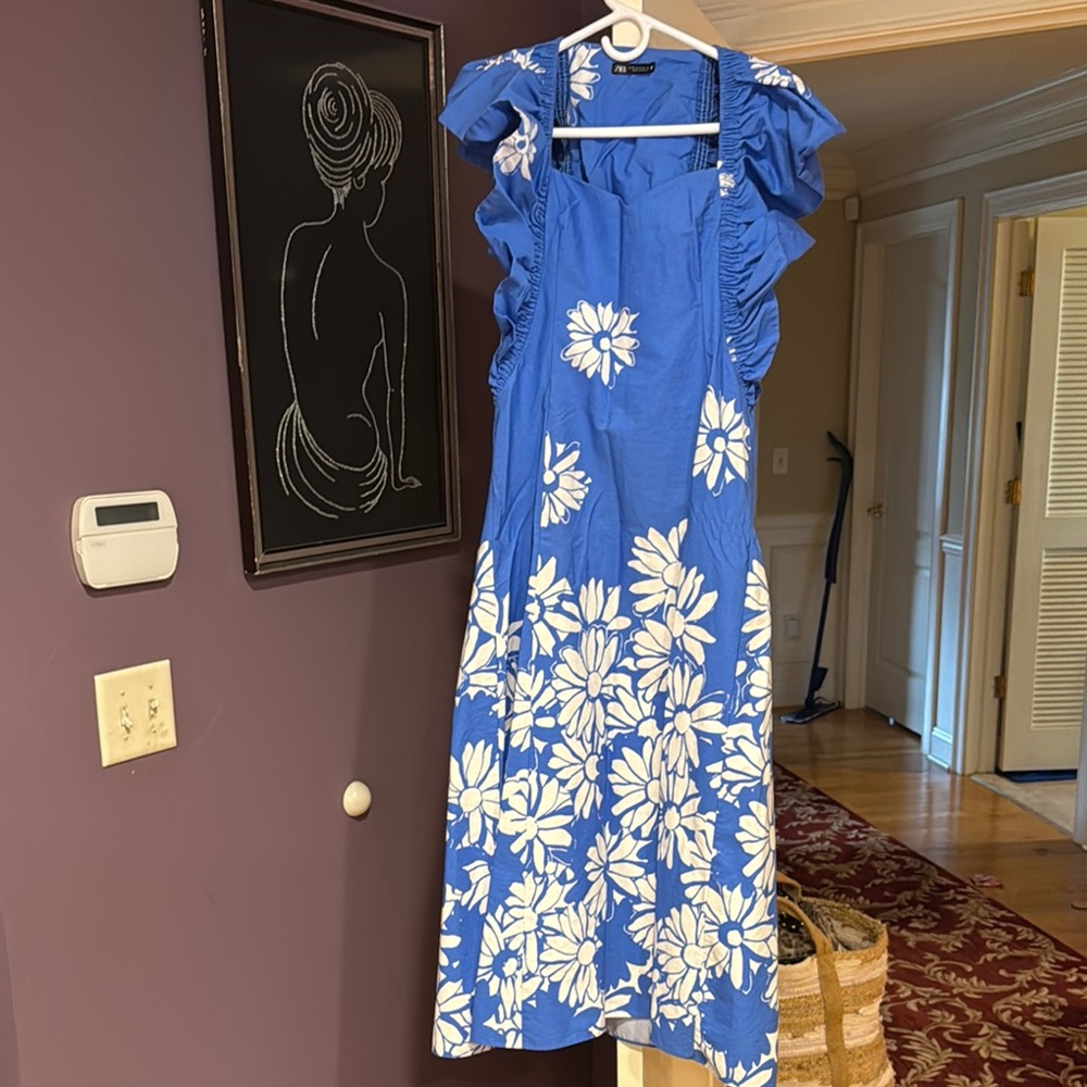 Zara Blue Sleeveless Sundress with Square Neck